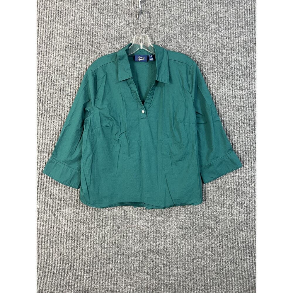 Denim & Co. Signature Poplin Tunic w/ Rhinestone Womens Large Petite Green - Picture 2 of 12